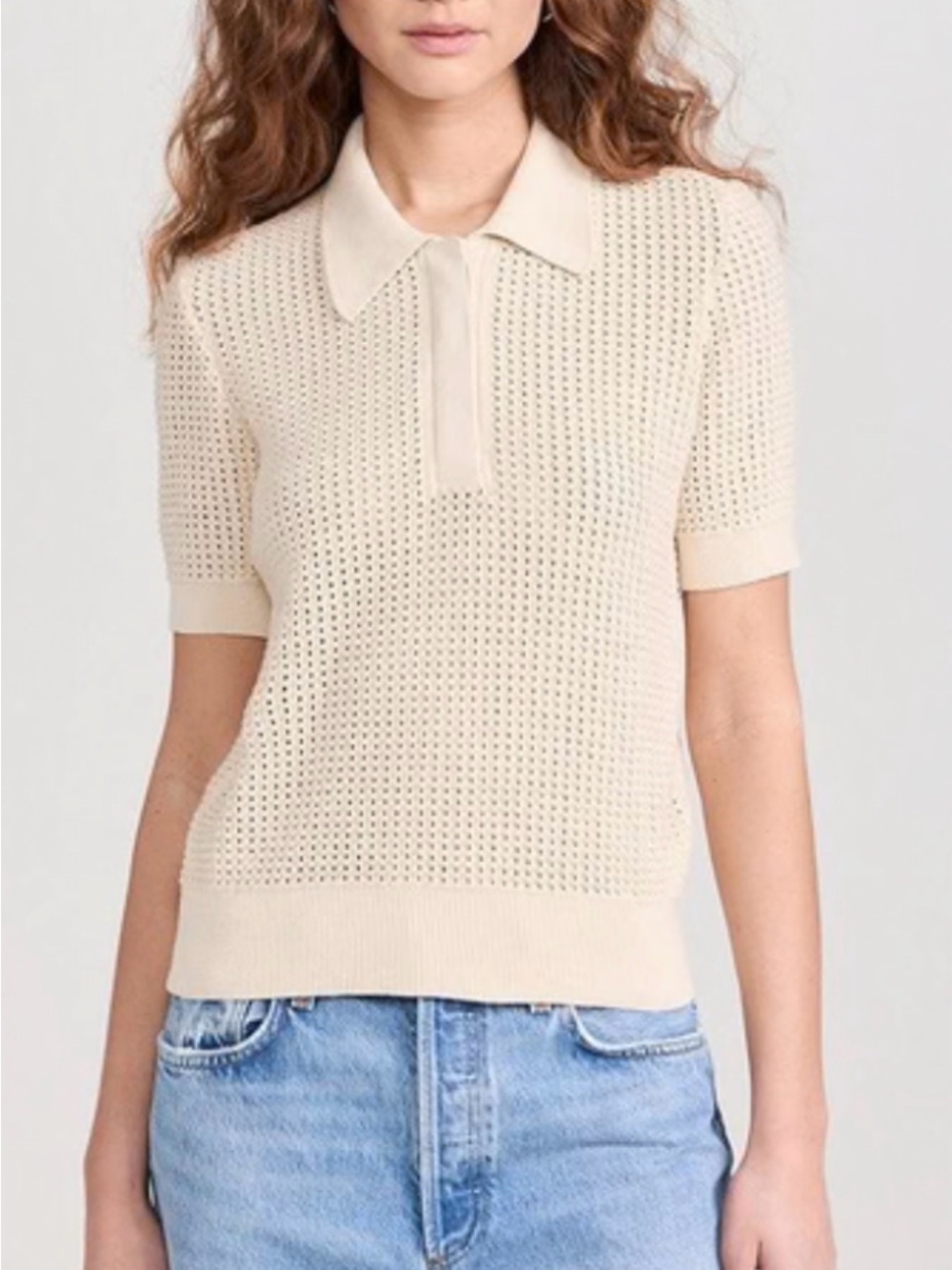 Cream Short-Sleeve Knit Polo Top - Women